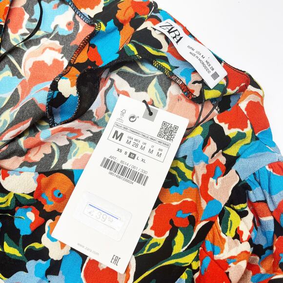 Zara Red & Blue Floral Ruched Dress NEW - Picture 5 of 5